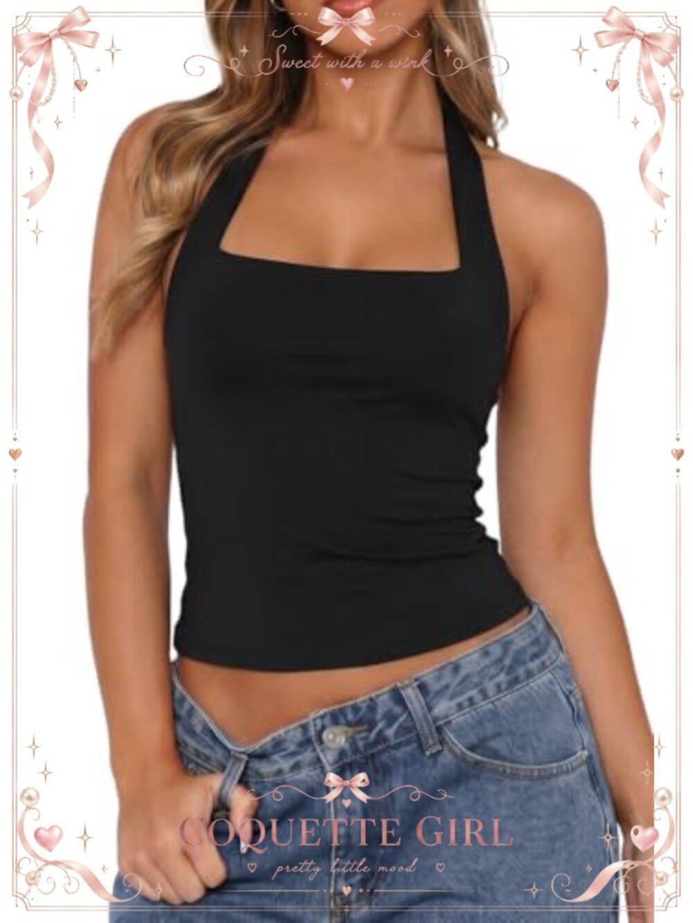 Square Neck Sleeveless Tank Top Slim Fit Pull On Cami